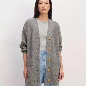 Everlane The Oversized Alpaca & Wool Pocket Cardigan in Heathered Stone, Size S